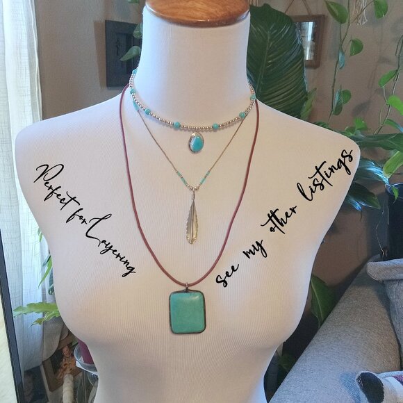 Sterling Silver Feather ~ Turquoise and Liquid Silver - Picture 12 of 12